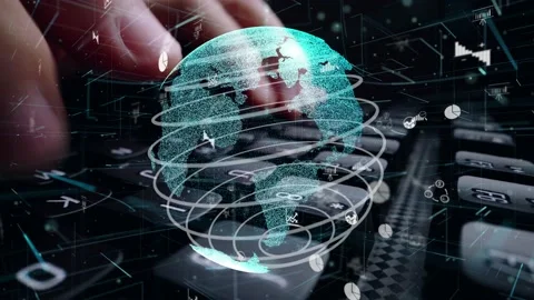 Man working on computer with graphic of business data analytic modernization Stock Footage 148385191