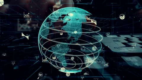 Man working on computer with graphic of business data analytic modernization Stock Footage 148982930