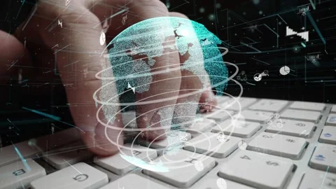 Man working on computer with graphic of business data analytic modernization Stock Footage 149407946