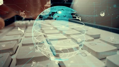 Man working on computer with graphic of business data analytic modernization Stock Footage 149870388