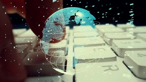 Man working on computer with graphic of mathematics coding modernization Stock Footage 148017275