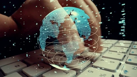 Man working on computer with graphic of mathematics coding modernization Stock Footage 149870551