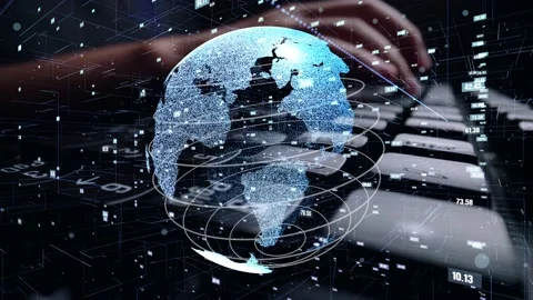 Man working on computer with graphic of mathematics coding modernization Stock Footage 150255301