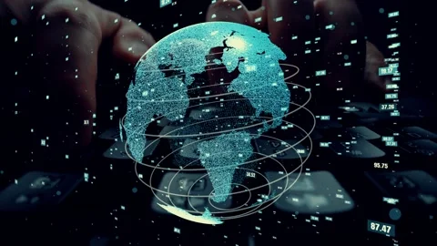 Man working on computer with graphic of mathematics coding modernization Stock Footage 150680161