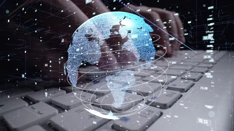 Man working on computer with graphic of mathematics coding modernization Stock Footage 151175928