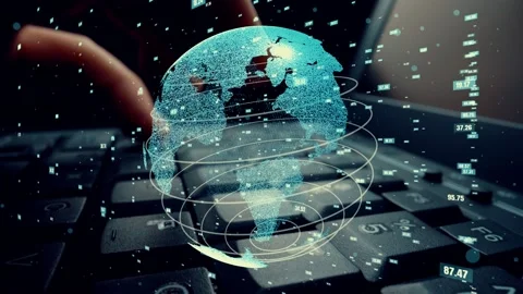 Man working on computer with graphic of mathematics coding modernization Stock Footage 151558851