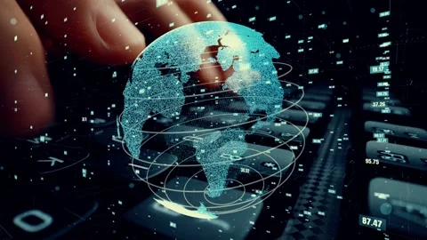 Man working on computer with graphic of mathematics coding modernization Video stock 151657315