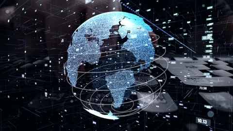 Man working on computer with graphic of mathematics coding modernization Stock Footage 152116460