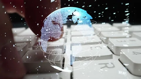 Man working on computer with graphic of mathematics coding modernization Video stock 152958273