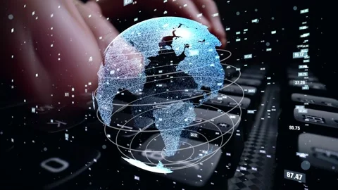 Man working on computer with graphic of mathematics coding modernization Video stock 153815968