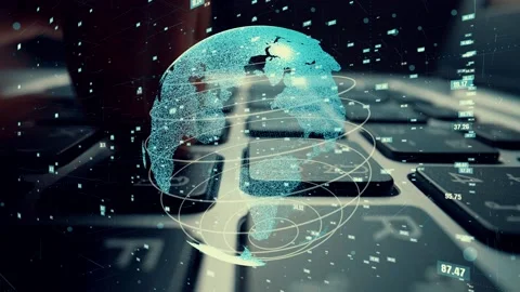 Man working on computer with graphic of mathematics coding modernization Video stock 154160318