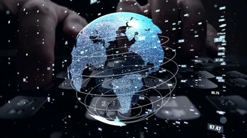 Man working on computer with graphic of mathematics coding modernization Video stock 155256457