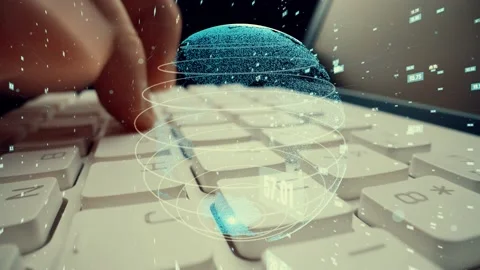 Man working on computer with graphic of mathematics coding modernization Video stock 155618250