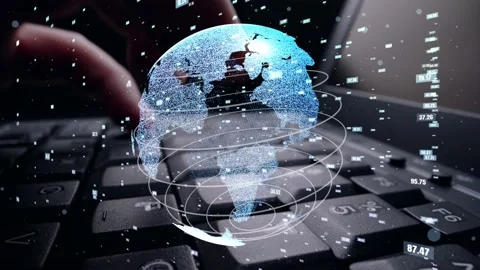 Man working on computer with graphic of mathematics coding modernization Video stock 155883837