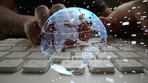 Man working on computer with graphic of mathematics coding modernization Video stock 156725511