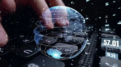 Man working on computer with graphic of mathematics coding moder Foto stock