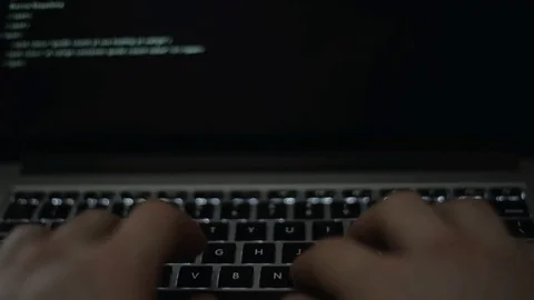 Man working with computer, hacking and writing Stock Footage 73540194