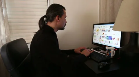 Man working computer having backpain  Video stock 33784664