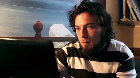 Man working on computer in home Stock Footage 49508281