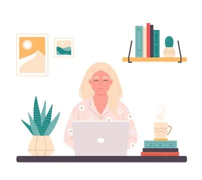 Man working with computer. Home office, freelance, remote working Stock Illustration