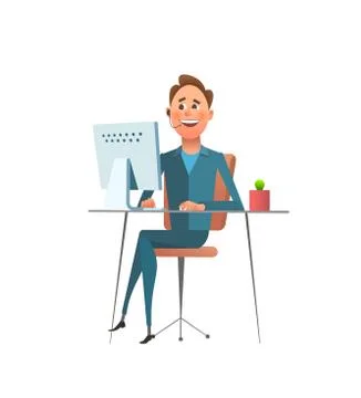 Man working at computer Stock Illustration