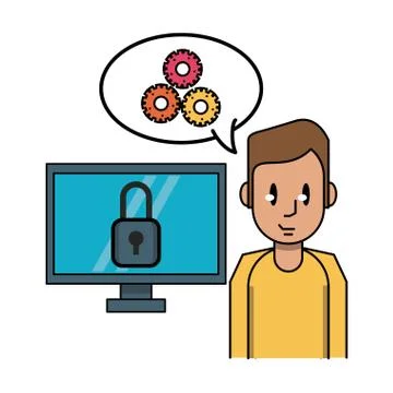 Man working with computer Illustrazione stock