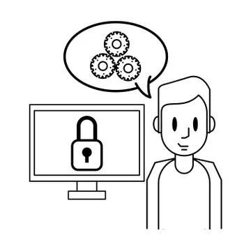 Man working with computer Illustrazione stock
