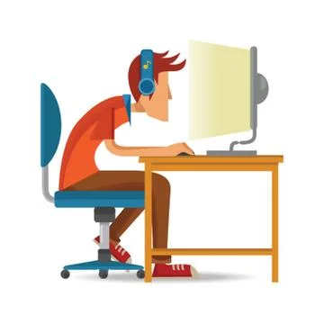 Man working on computer Stock Illustration
