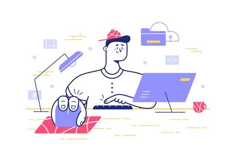 Man working on computer Stock Illustration