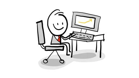 Man is working with computer. Illustrazione stock