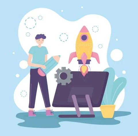 Man working with computer Stock Illustration