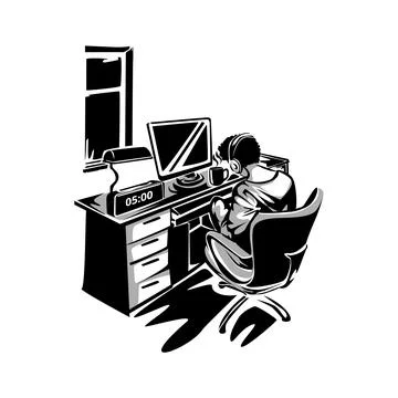 Man working on computer Stock Illustration