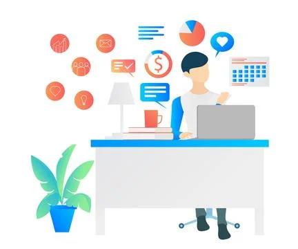 A man is working on a computer Stock Illustration