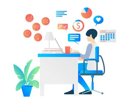 A man is working on a computer Stock Illustration