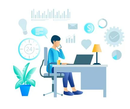 A man is working on a computer Stock Illustration