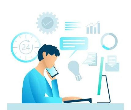 A man is working on a computer Stock Illustration