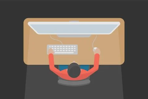 Man is working at a computer indoors. Stock-Illustration