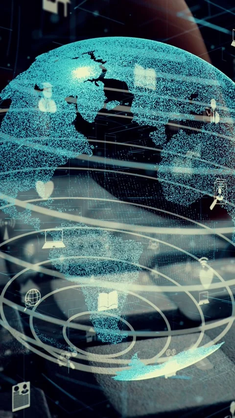 Man working on computer keyboard with graphic of internet network modernization Stock Footage 289872985