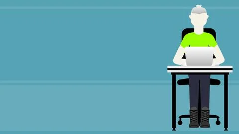 Man working on computer muckup illustration Illustrazione stock