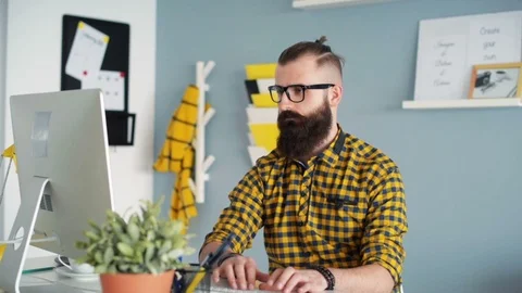 Man working with computer in office  Video stock 86683625