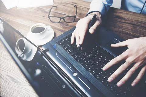 Man working in computer Stock Photos