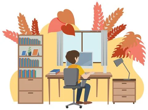 Man working on computer in the room Stock Illustration