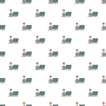 Man working on computer seamless pattern background Illustrazione stock