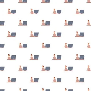 Man working on computer seamless pattern background Illustrazione stock