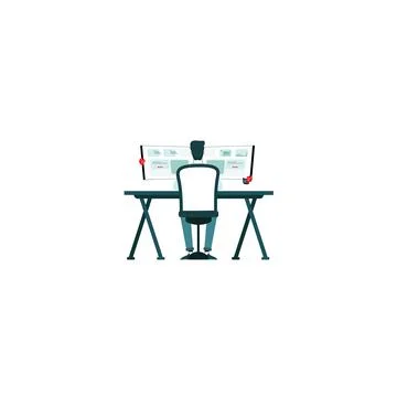 Man Working On Computer With Two Monitors Stock Illustration