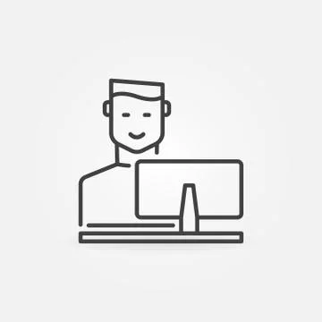 Man Working on Computer vector concept outline icon Stock Illustration