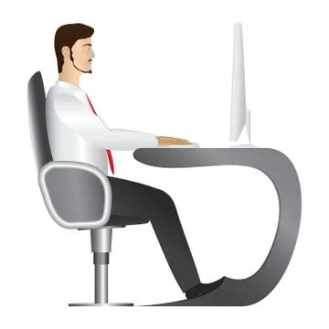Man working at computer. Vector Illustrazione stock