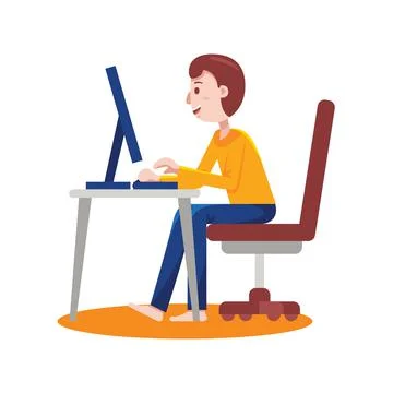 Man working with computer with vector illustration with flat design. Stock Illustration