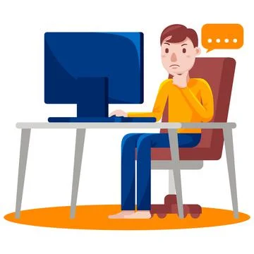 Man working with computer with vector illustration with flat design. Stock Illustration