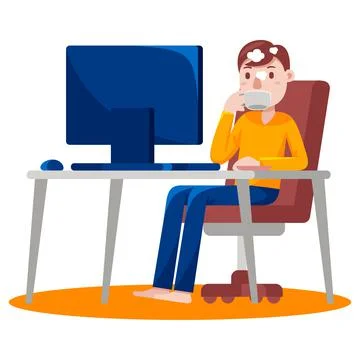Man working with computer with vector illustration with flat design. Stock Illustration